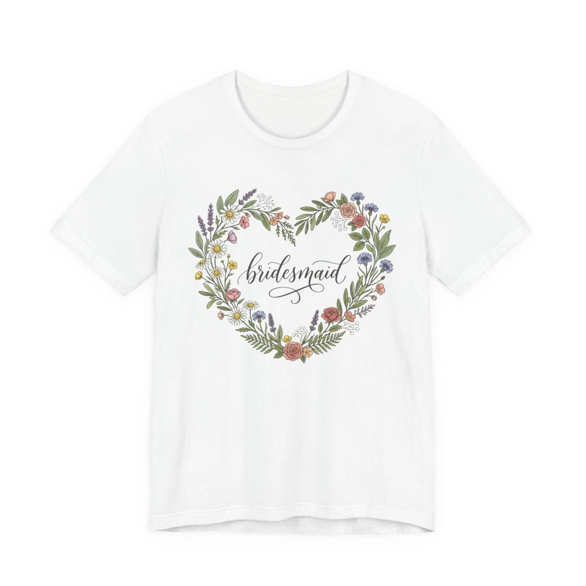 Boho Bridesmaid Floral Heart Tee | Watercolor Wreath, Script Name