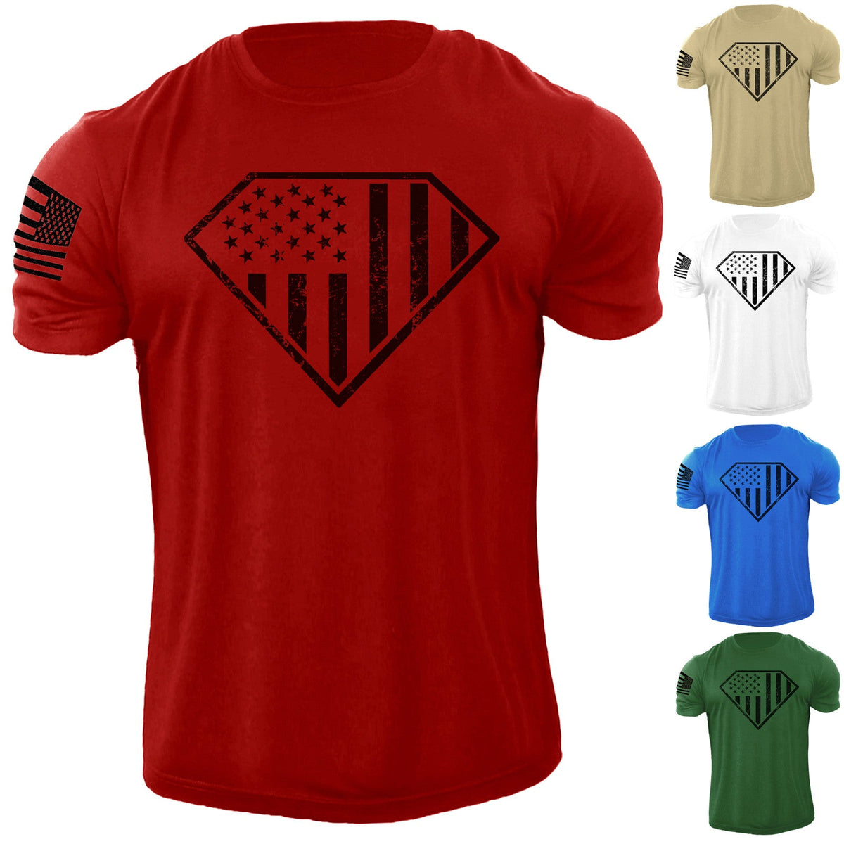 Men's USA Diamond Flag Distressed American T Shirt Patriotic 100% Cotton Tee Unisex