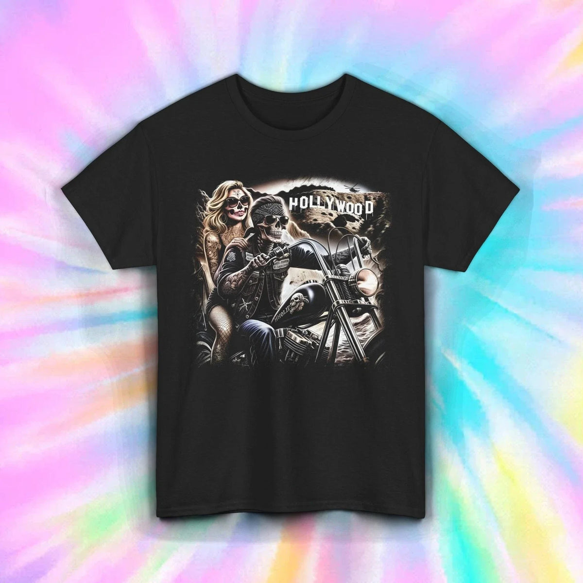 Skeleton Biker Shirt Hollywood Ride or Die Tattoo Motorcycle Art Tee S-5XL Unisex