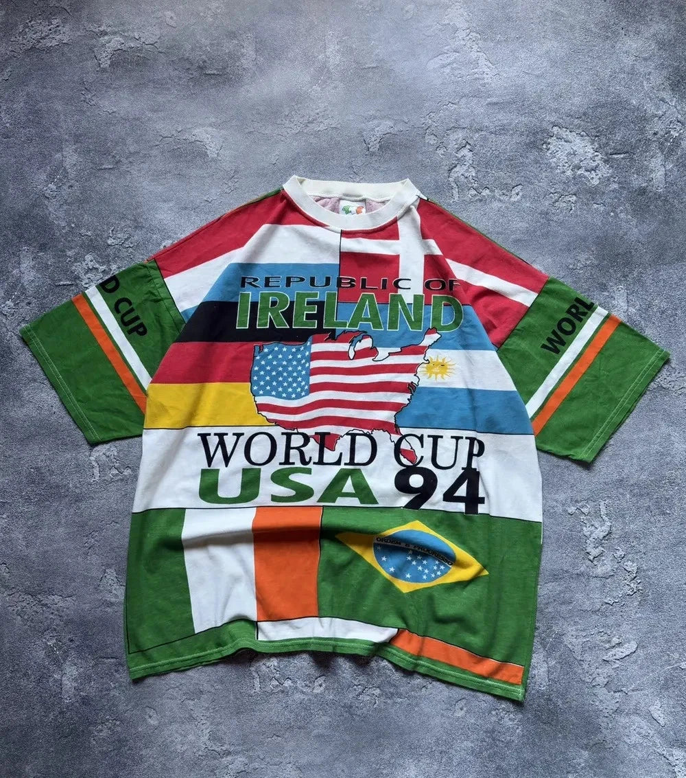 RARE 1994 Vintage World Cup USA Ireland All Over Print T-Shirt Mens Size XL