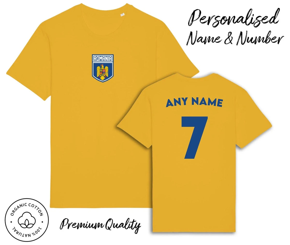 Romania Flag 2024 Personalised Name & No Adult Kids Baby, Football Euro Unisex