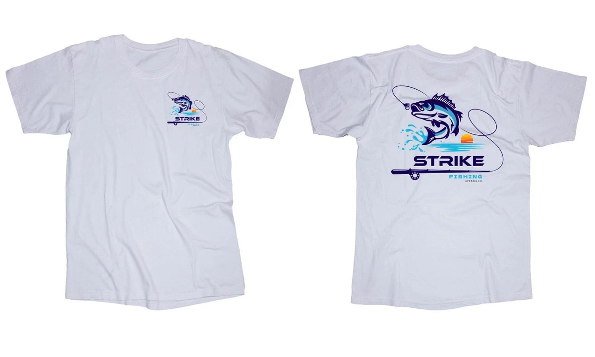 STRIKE Fishing white Bass Fish Apparel Co. Boating Sunset Unisex