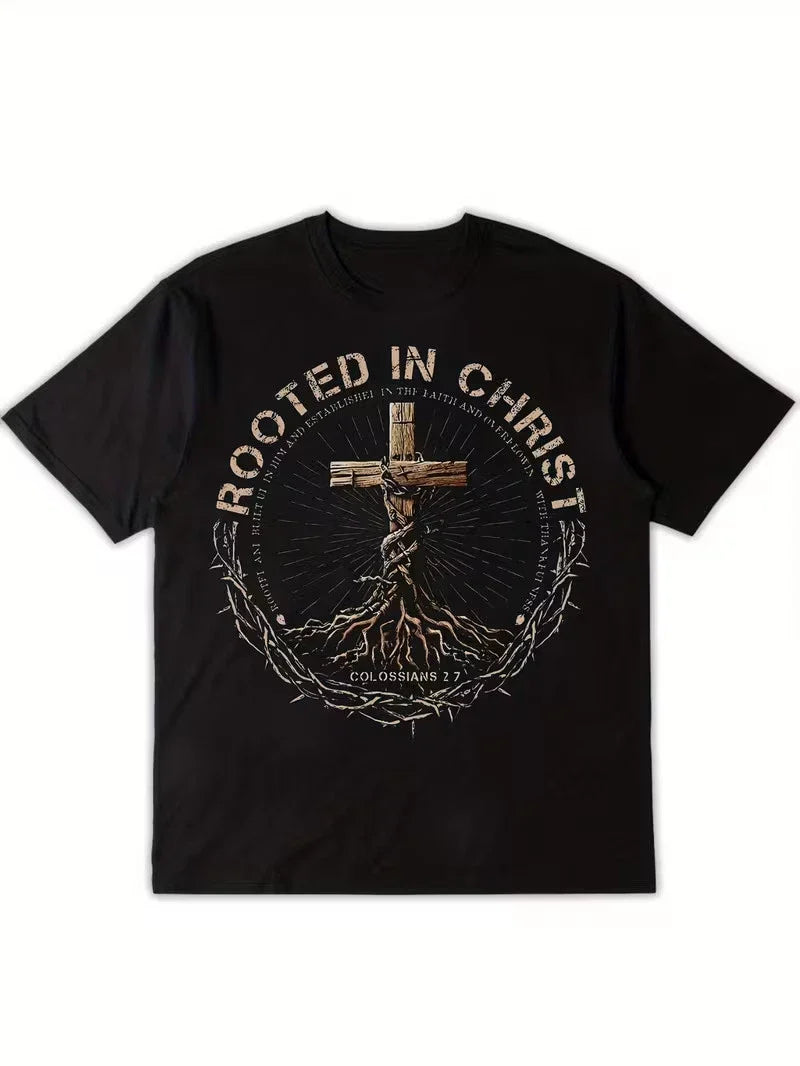 Men'S Christian Religious - Rooted in Christ Cross Design with Floral wr Unisex