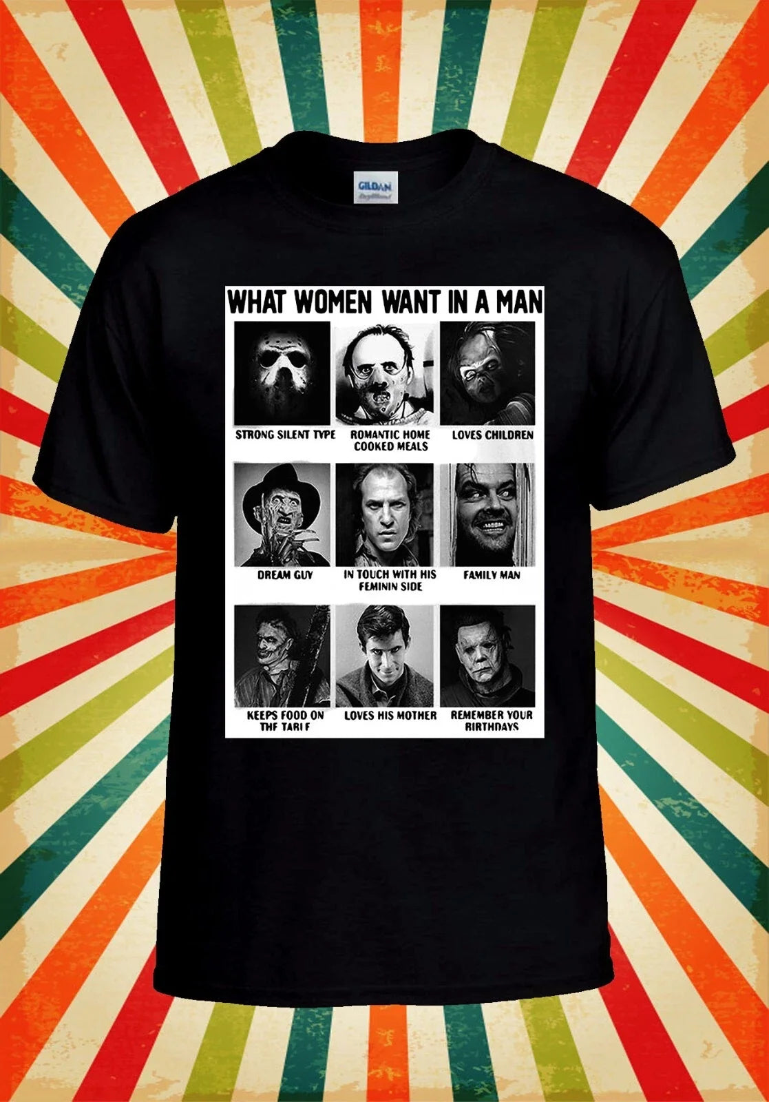 What Women Want In A Man Chart Horror Men Women Unisex Baseball T Shirt Top 3142 Unisex