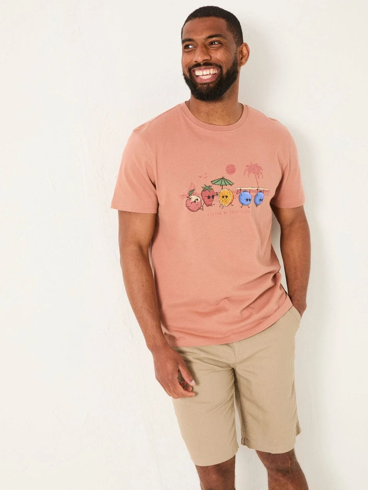FatFace Mens Short sleeved Crew Graphic in Brown Unisex