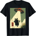 Vintage Japanese Cat Alien Cat Dad UFO Abduction Graphic Tee Unisex