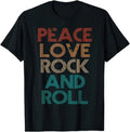 Peace Love Rock N Roll Vintage Band Concert Music Retro Graphic T Shirt Unisex