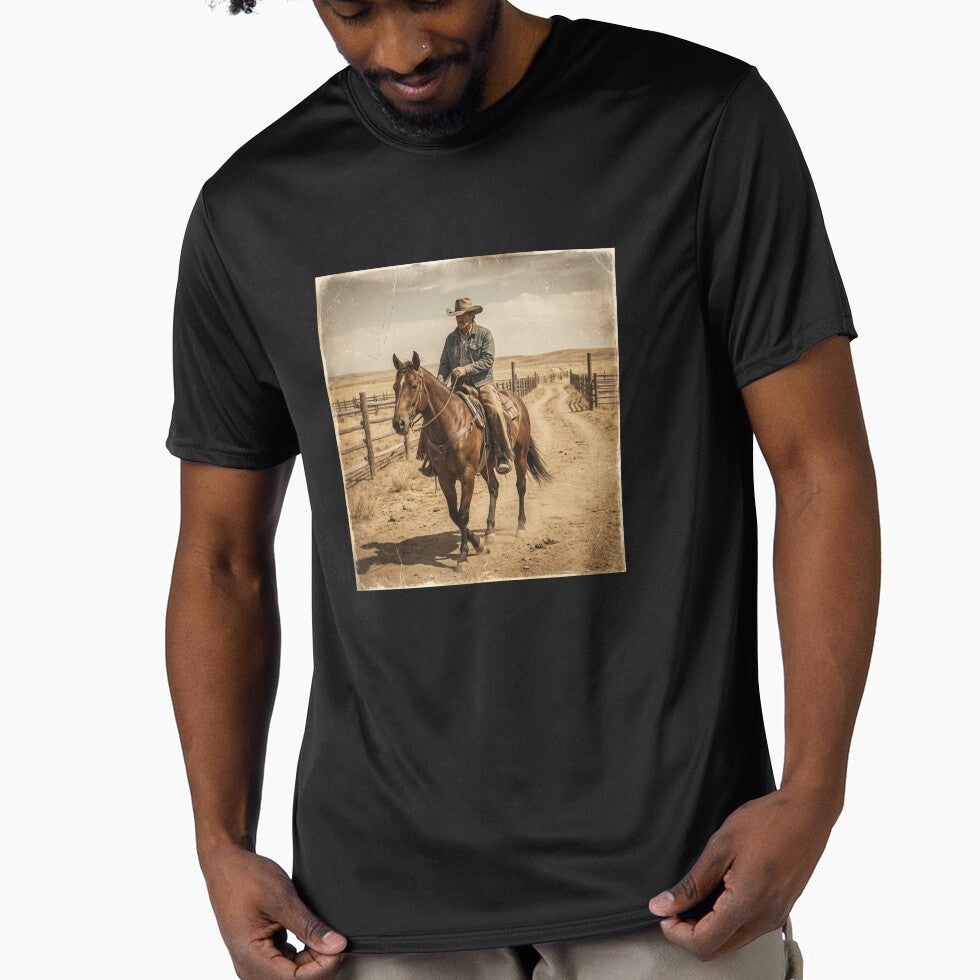 Vintage Western Cowboy on Horseback – Rustic Ranch Photography Print by sedyCompany