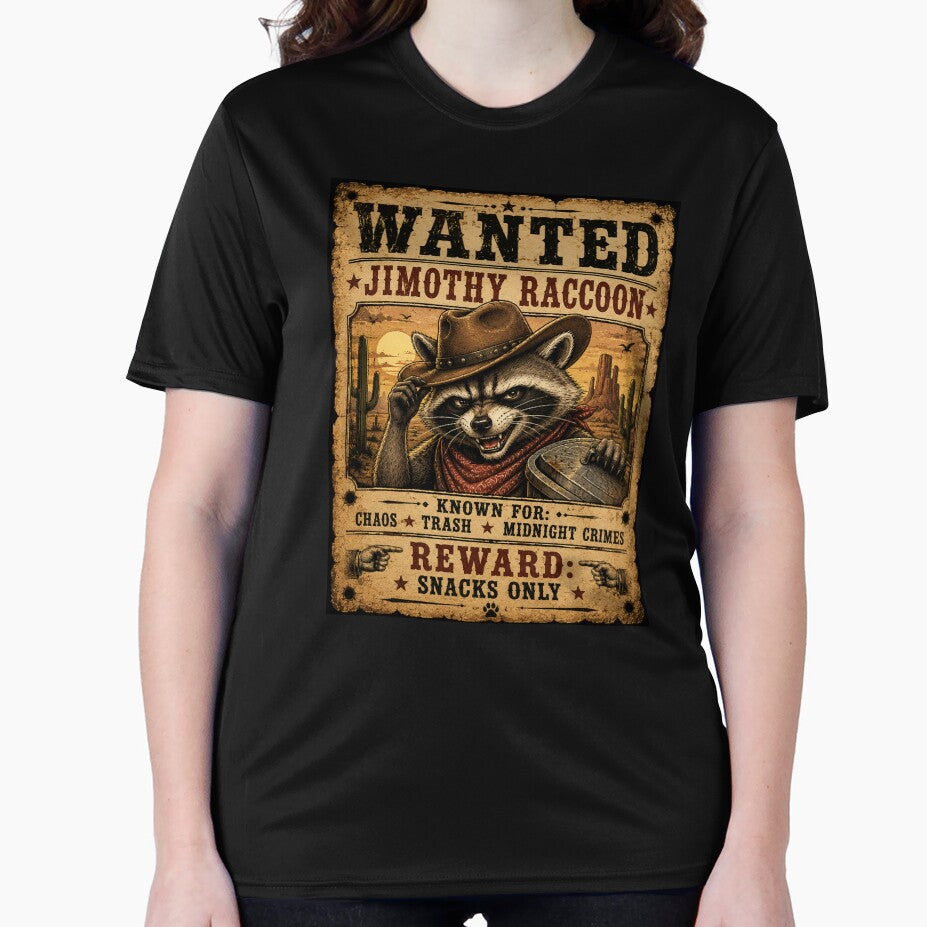 Wanted Jimothy Raccoon Funny Cowboy T-Shirt – Vintage Western Trash Panda Meme Design by Artimax-Studio