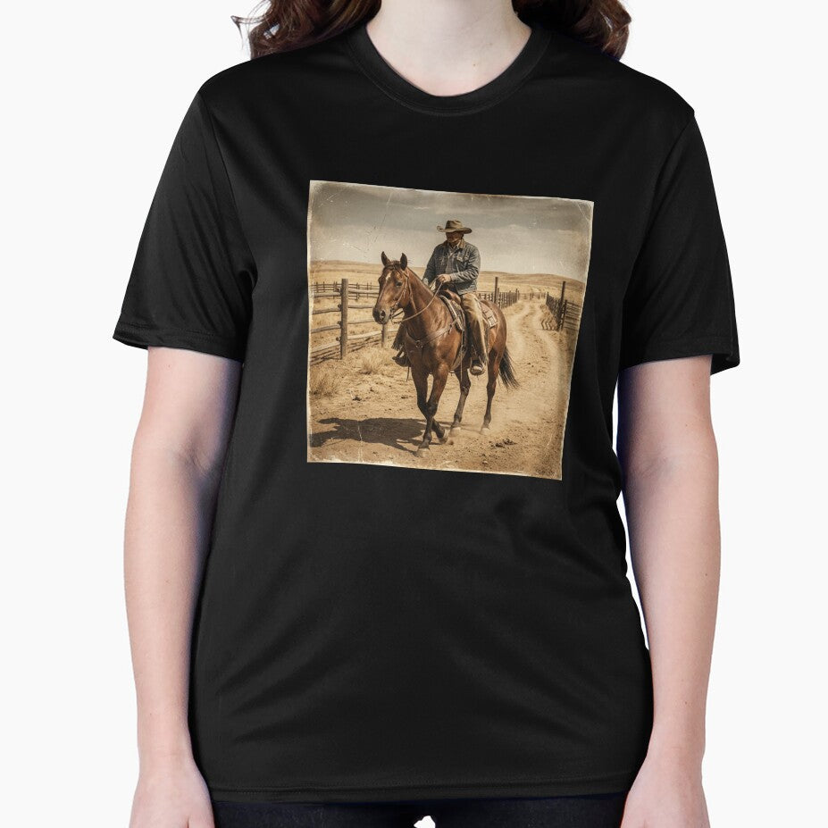 Vintage Western Cowboy on Horseback – Rustic Ranch Photography Print by sedyCompany