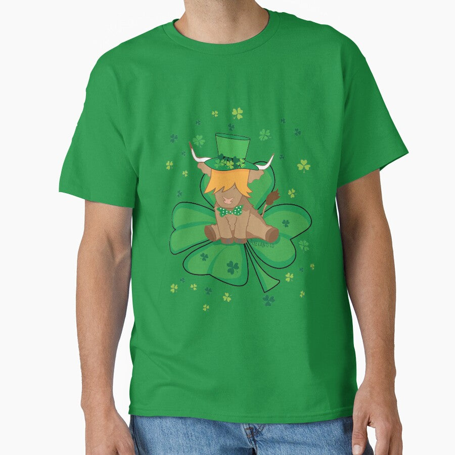 Scottish highland cow st patrick's day lucky shamrock by Ayelandco