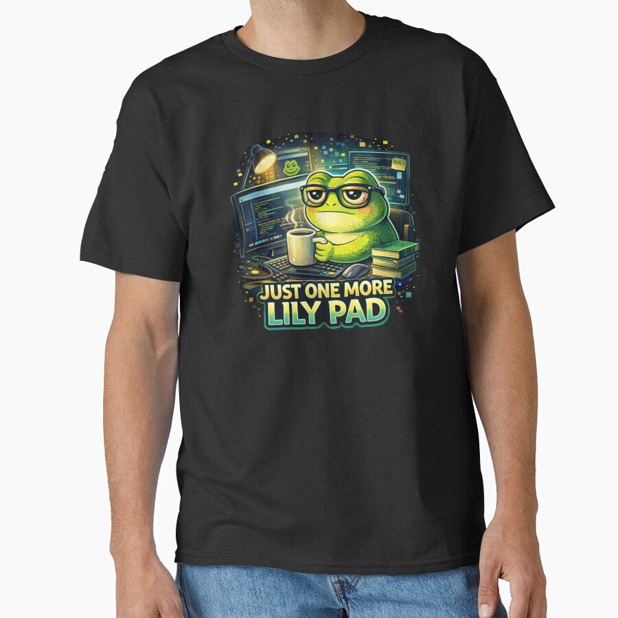 Just One More Lily Pad Frog Sticker – Funny Programmer Frog Meme – Coding Frog Humor by VibeOffline Studio