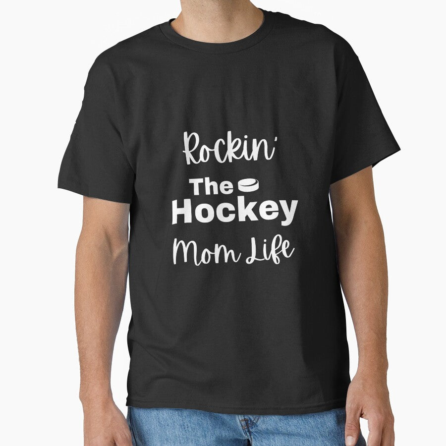 Rockin The Hockey Mom Life T-Shirt, Hockey Shirt, hockey sport team shirt, Hockey fans tee, hockey gift, hockey lover, funny hockey by May K Studio Design
