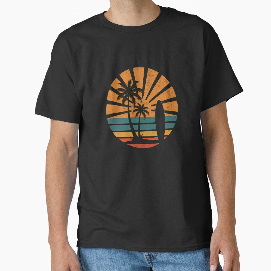 Retro Sunburst Surf and Palm Silhouette by DaEeX
