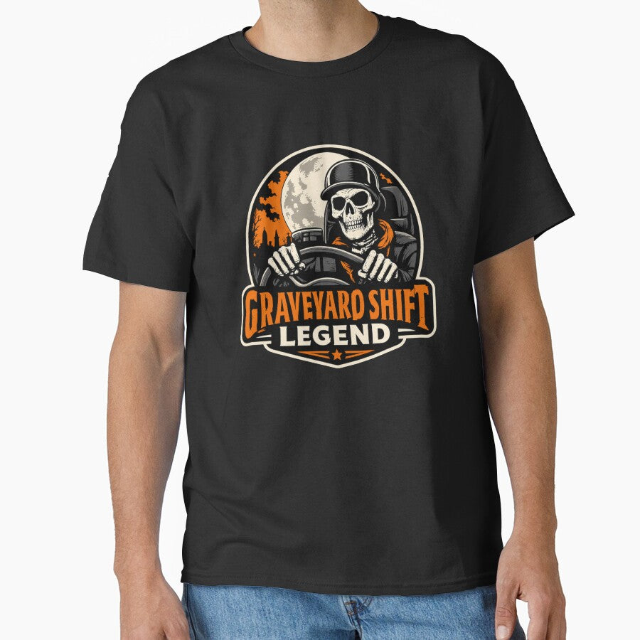 Graveyard Shift Legend Halloween Skeleton Trucker Full Moon Truck Driver Shirt Gift by Lulustarfox