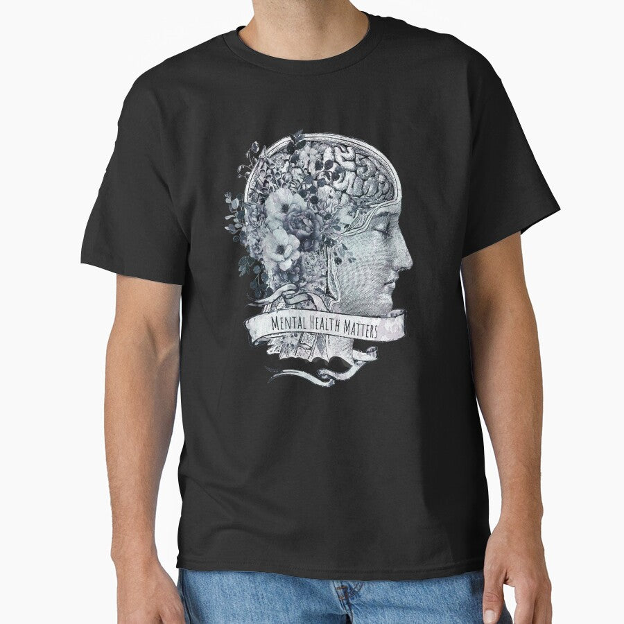 Brain blue anatomy floral mental health, brain psychology, Vintage style, mental health matters by Collagedream