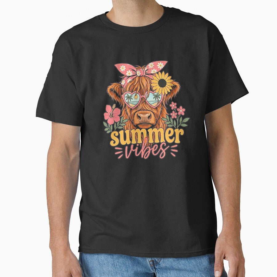 Highland Cow Summer Vibes Floral Women Girls Beach Tropical by clothesy7