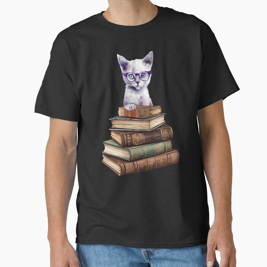 FUNNY CUTE INTELLECTUAL BOOK WORM WHITE CAT WITH PURPLE GLASSES by FlutteringWings