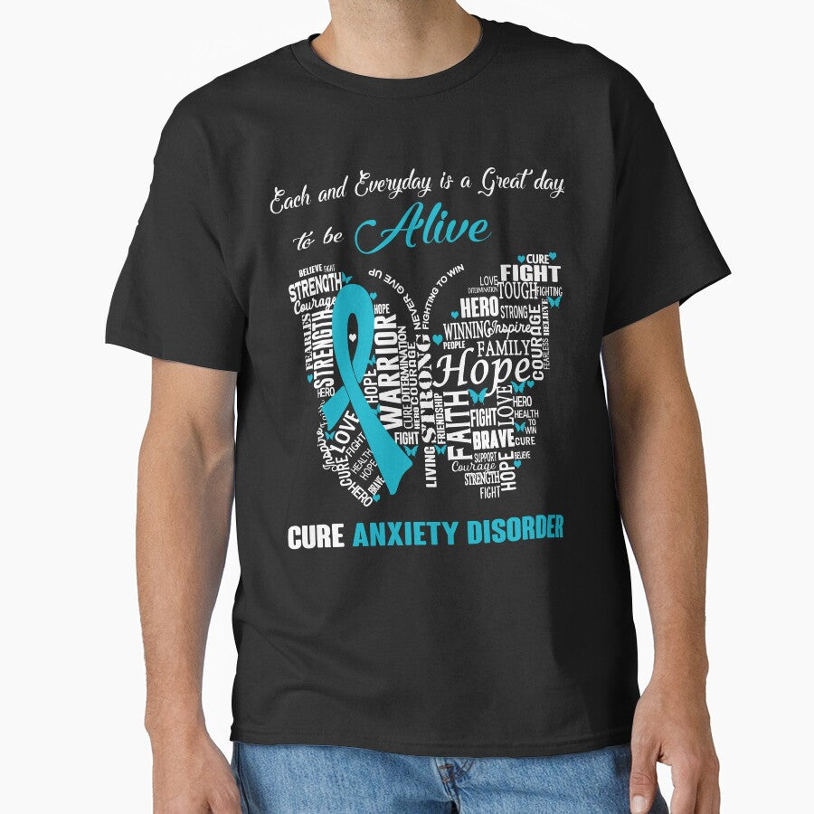 Butterfly Ribbon Cure Anxiety Disorder Awareness by Tadmab