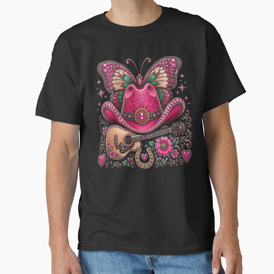 Pink Glam Cowgirl Western Guitar Breast Cancer Awareness by DYAFLK