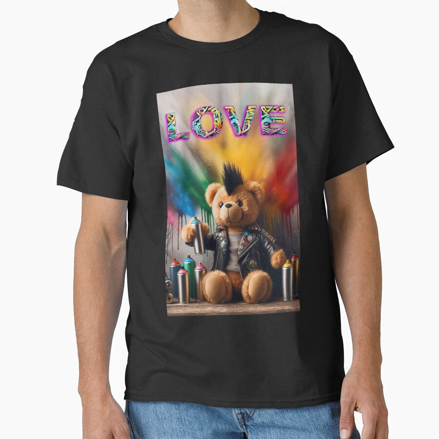 Love Punk Bear Graffiti - Edgy Streetwear Teddy T-Shirt by FotoLibreStudio