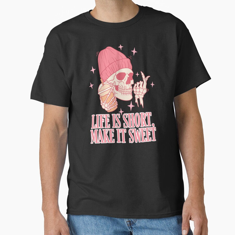 Life is Short Make it Sweet - Aesthetic Pink Skeleton Art by thazinart