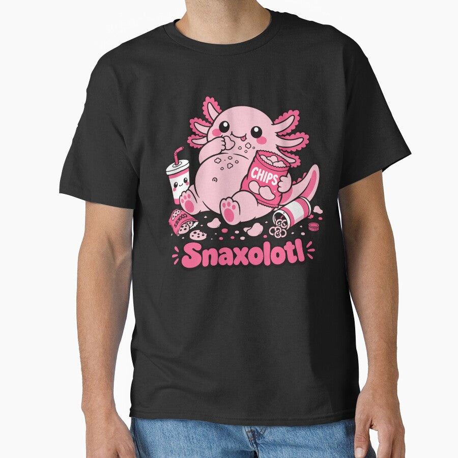 Snaxolotl - Cute Chubby Kawaii Axolotl Eating Snacks by Vanilla-Girl