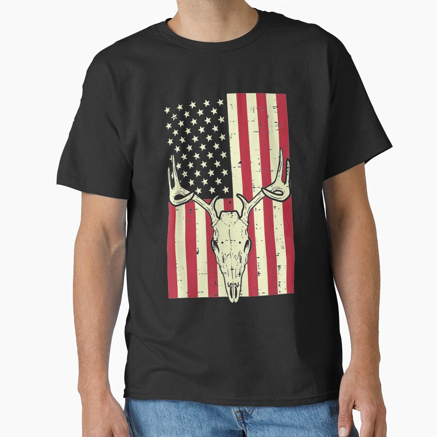 American Flag Deer Skull Vintage Hunting Patriotic Hunt Dad by ScottSlade