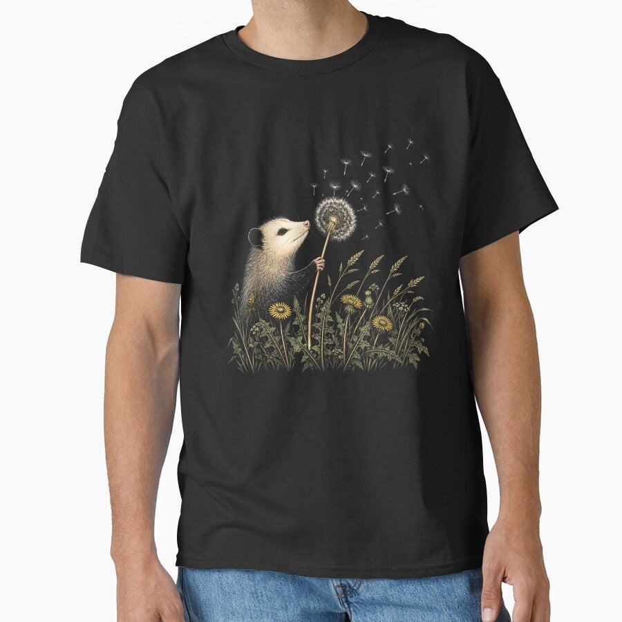 Opossum Making A Dandelion Floral Wildflower Wish Vintage by OMITTEROMINOUS