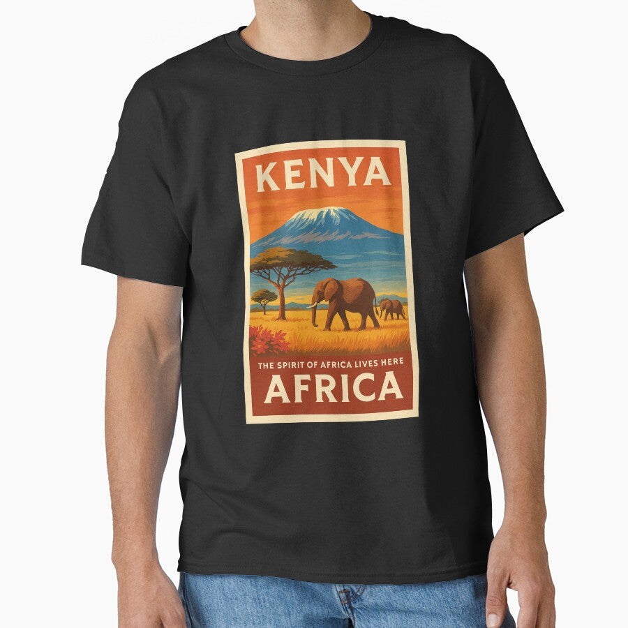 Kenya Africa Vintage Safari T-Shirt – Mount Kilimanjaro Elephants Retro Travel Poster Tee | African Wildlife Adventure Graphic Shirt by Eclipse 3699