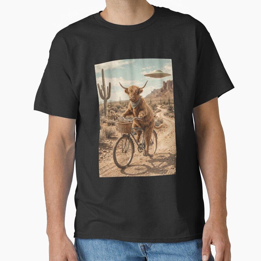 Highland Cow Riding Bike Wild West Western UFO Animal Lover by dian-rody-crest