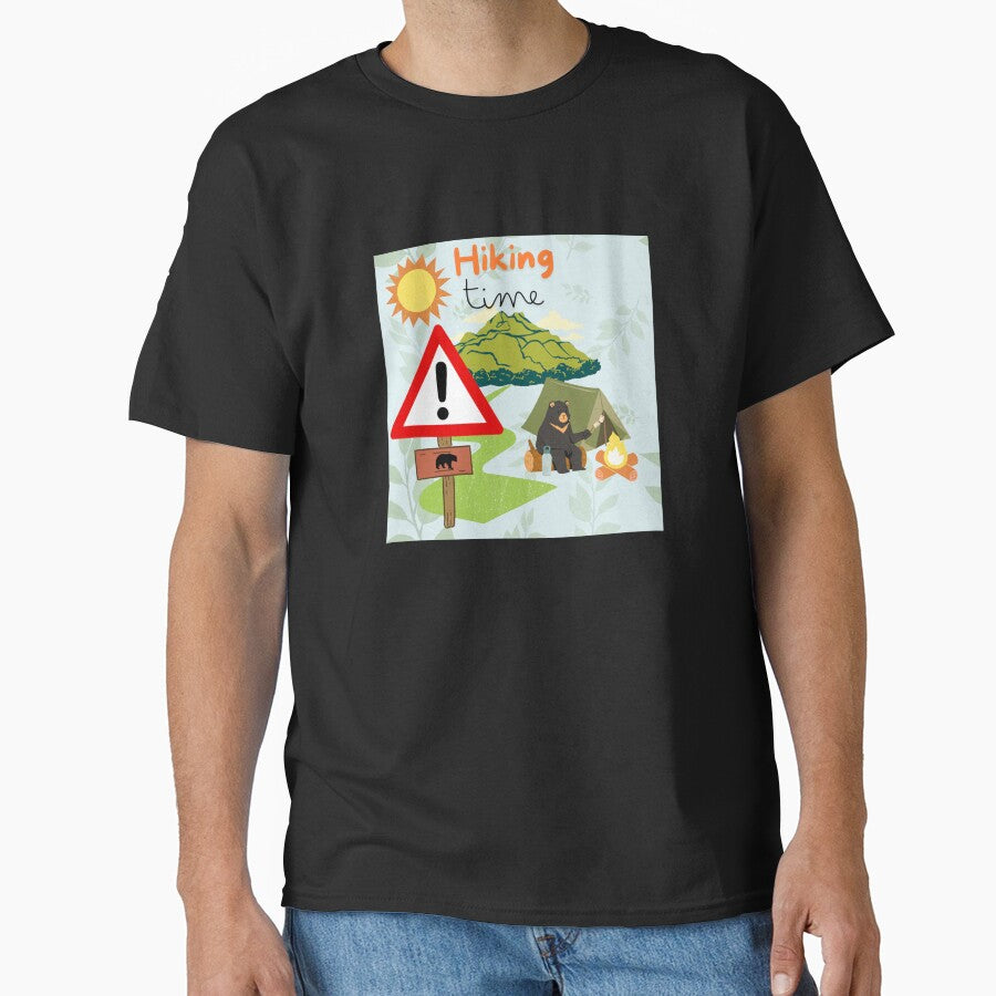 Camping Bear with Warning Sign - Hiking Time Illustration by MSHobbies