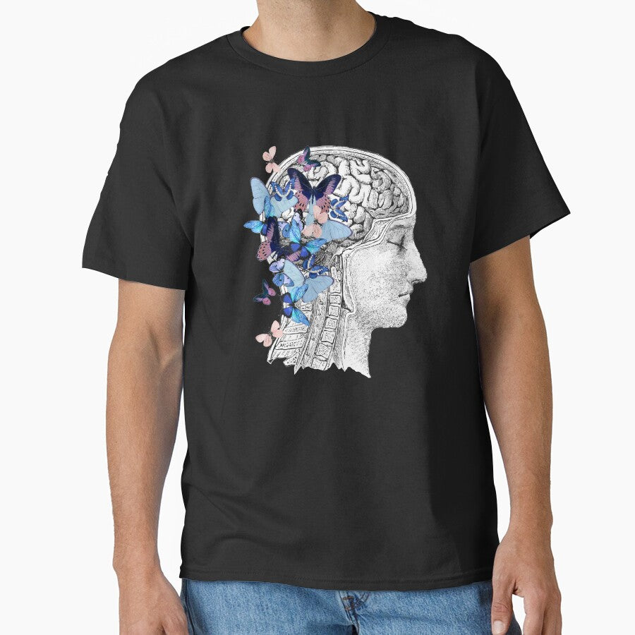 Brain blue butterflies floral mental health, brain psychology, mental health matters by Collagedream
