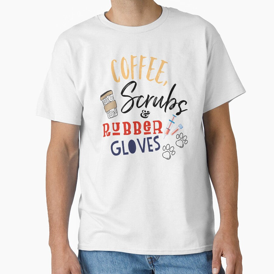 coffee scrubs and rubber gloves, veterinary medicine, vet med, vet tech, vet assistant, veterinary student, veterinarian, vet tech shirt, funny vet med, vet school by aryan10