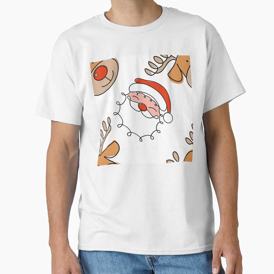 Minimalist Christmas Santa and Reindeer line art pattern by OhNoNotAgain42