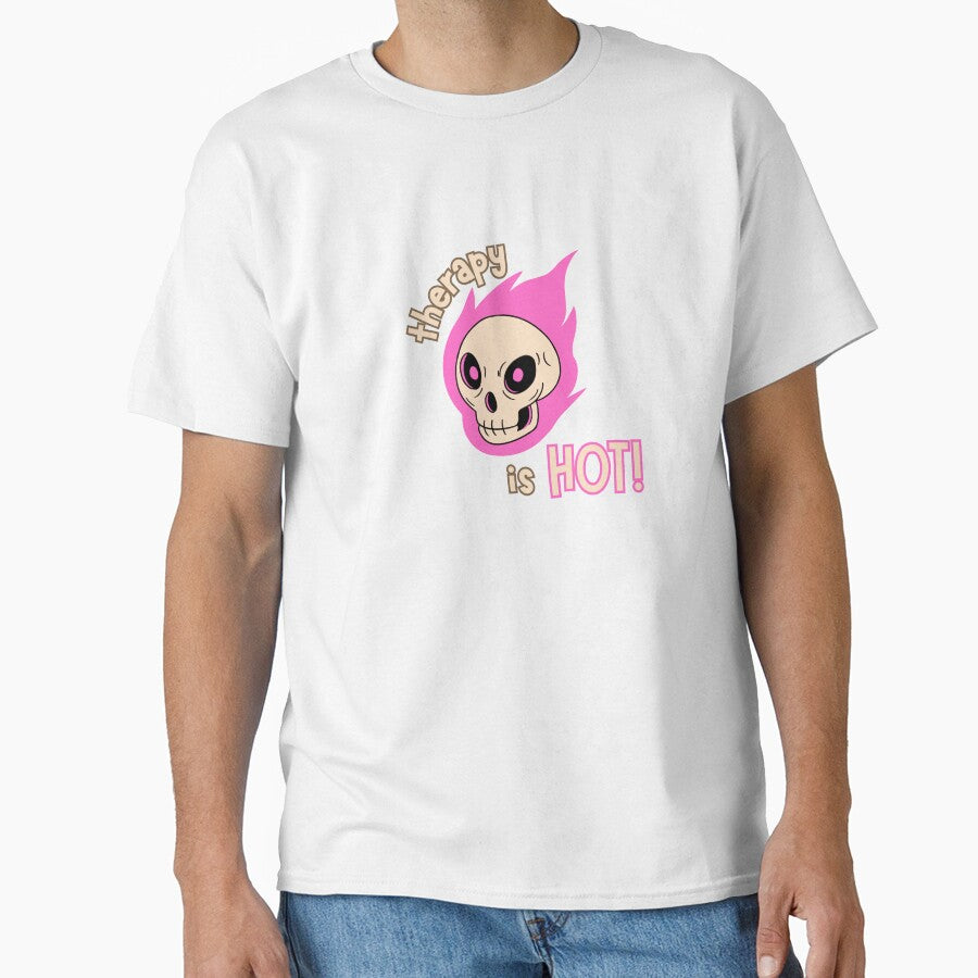 “Therapy Is Hot” Sticker – Pink Flame Skull Mental Health Design | Edgy Therapy Aesthetic by blush mind