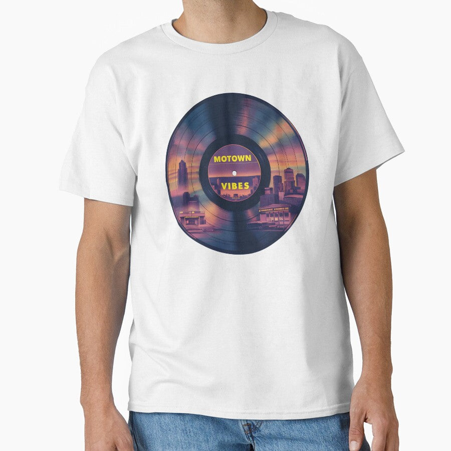 Motown Vibes – Retro Vinyl Record Design with Detroit City Sunset and Soulful Style by TeeTimeTreasure
