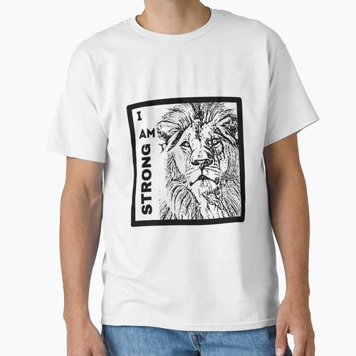 "I am strong" - Positive affirmation with a picture of an imposing-looking lion on by ExtraMessages