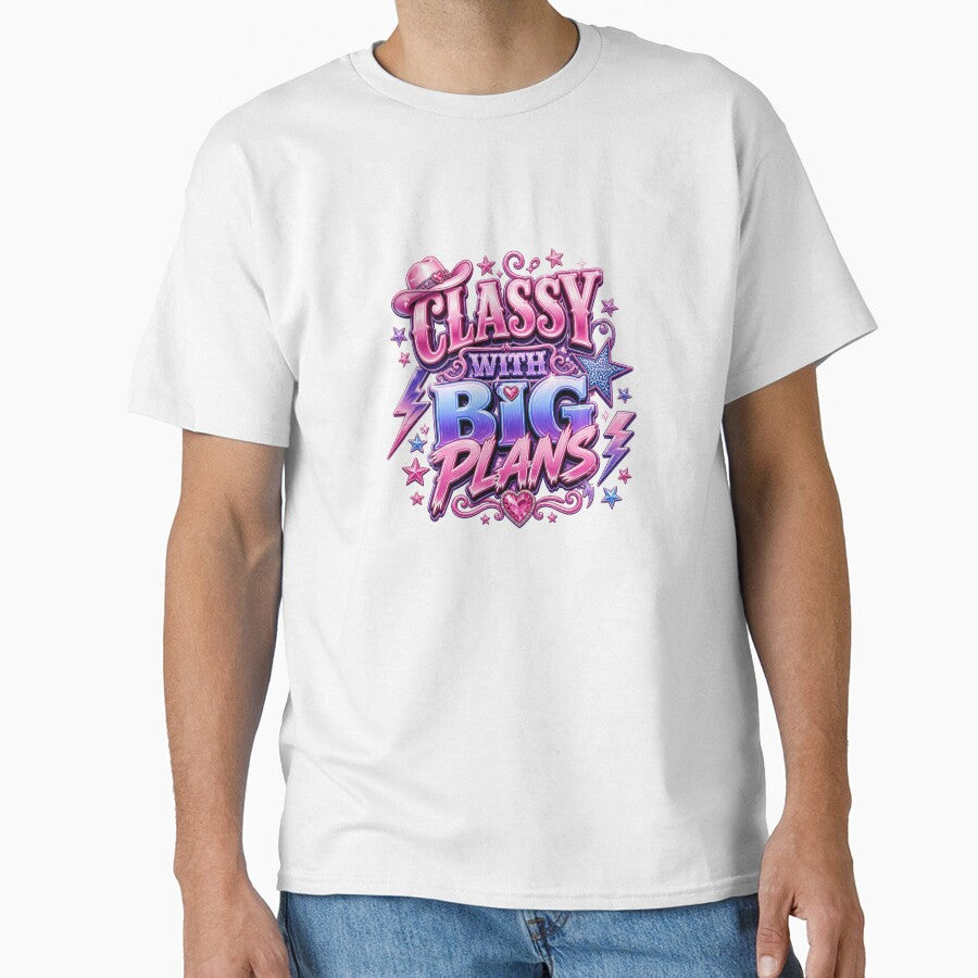 Classy With Big Plans Retro Cowgirl Typography. Pink Western Y2K Aesthetic Graphic design by Aarvya Fashion Club ( A.F.C )