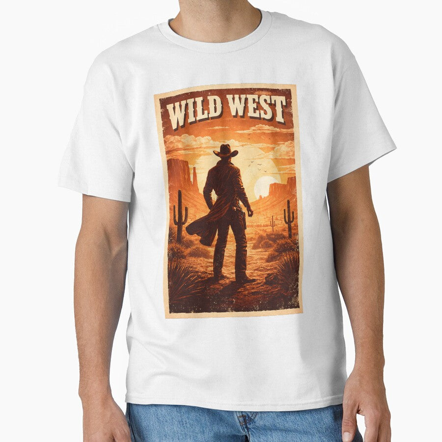 Retro Western Cowboy Silhouette Poster – Desert Sunset Vintage Wild West Art by QuietWallStudio