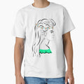 Line art pretty girl with long hair and eyelashes wearing hot green off shoulder dress and pearl crown by SGS-