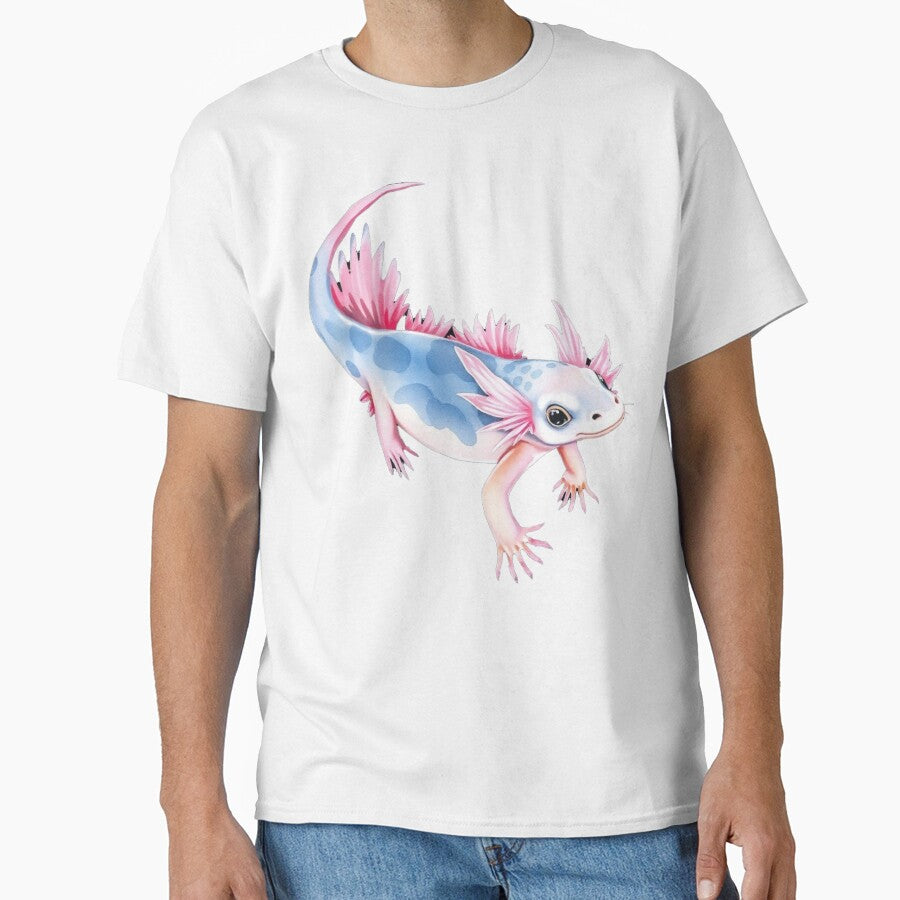 Cute Kawaii Blue Axolotl Watercolor Illustration, Pink Gills Adorable Amphibian Art Print by EllDAV777