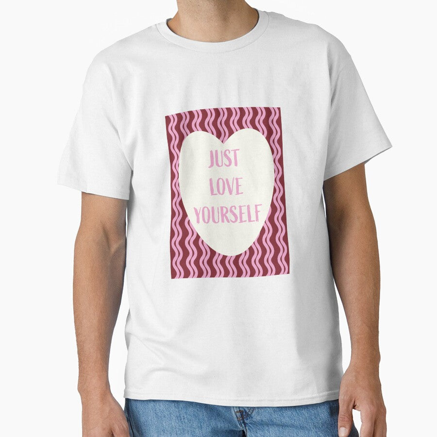 Just Love Yourself - Retro Groovy Typography Heart Illustration (Deep Maroon) by DesigndN