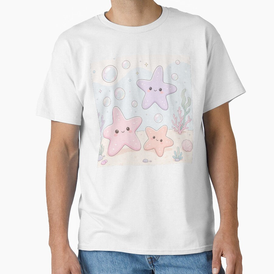 Minimalist Kawaii Starfish with Pastel Bubbles – Cute Soft Ocean Aesthetic by Sprklebrand