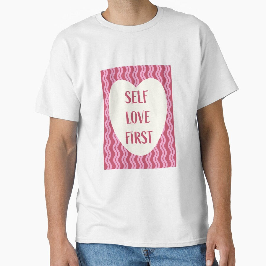 Self Love First - Retro Groovy Typography Heart Illustration (Valentine Pink) by DesigndN