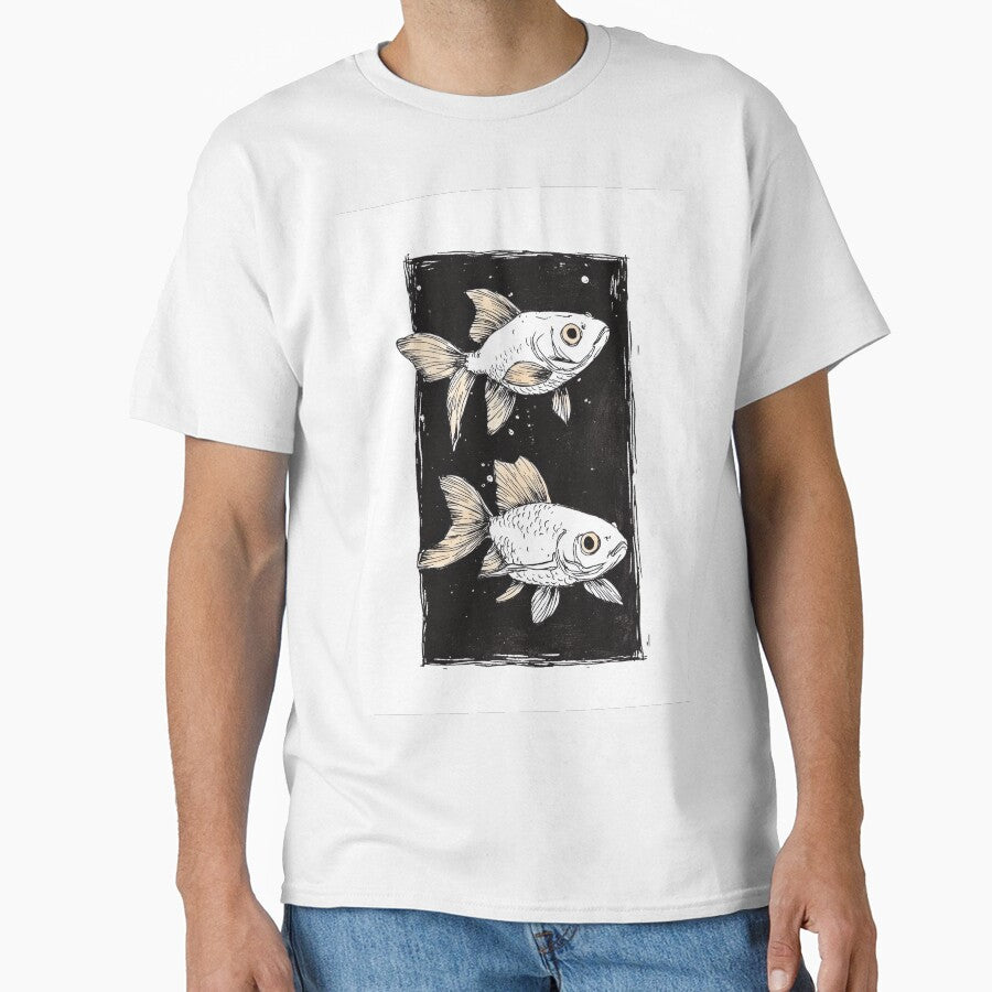 Goldfish Line Art Print - Minimalist Black and White Illustration by Michele Lobgianizze