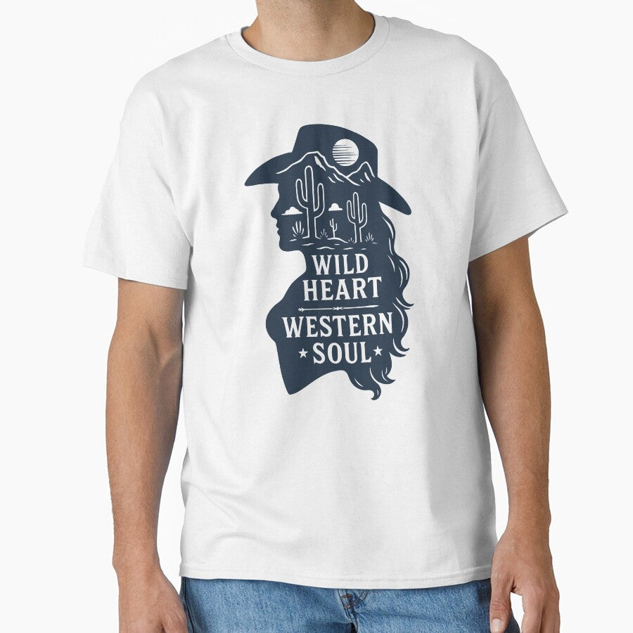 Wild Heart Western Soul – Cowgirl Silhouette Desert Scene Vintage Western Design by trajeado14