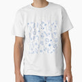 Elegant Line Art Navy Blue Over White Botanical Pattern by silviaol