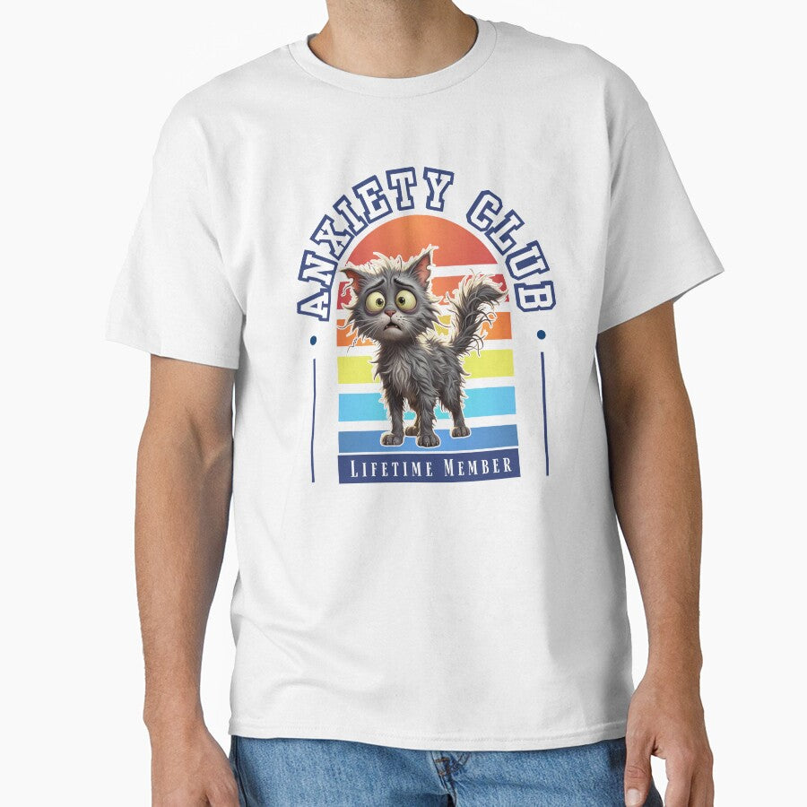 Anxiety Club Lifetime Member Shirt, Funny Anxiety Cat Tee, Retro Vintage Style Mental Health Humor Shirt, Overstimulated Cat Graphic Tee by LAJdesigns
