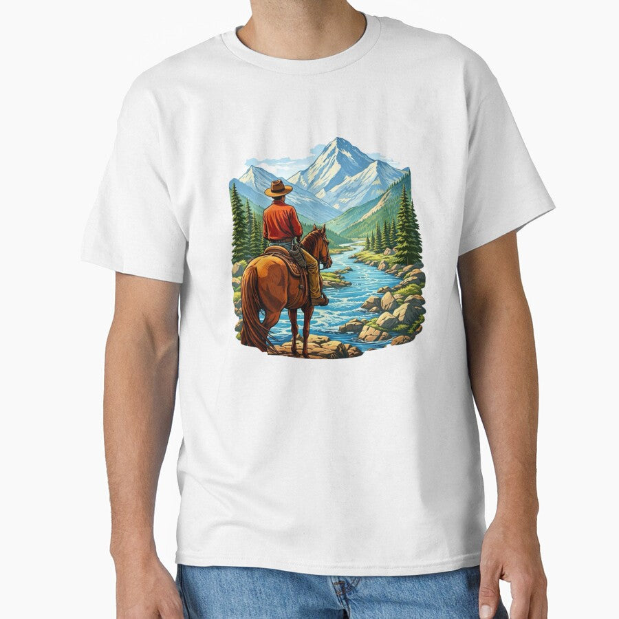 Cowboy and Horse - Mountain Scene by Myra365Art
